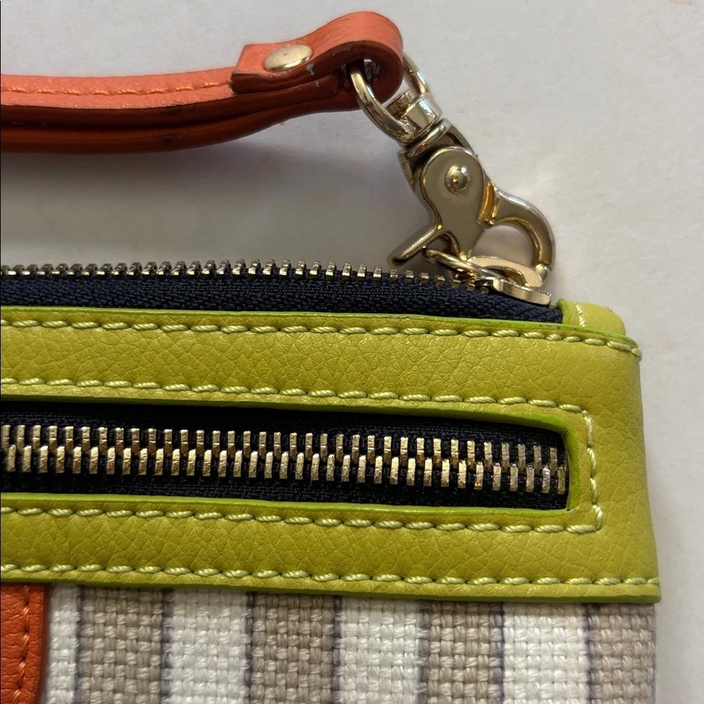 SPARTINA 449 NWTS WRISTLET LIME GREEN TAN/BEIGE/BURNT ORANGE LINEN AND LEATHER